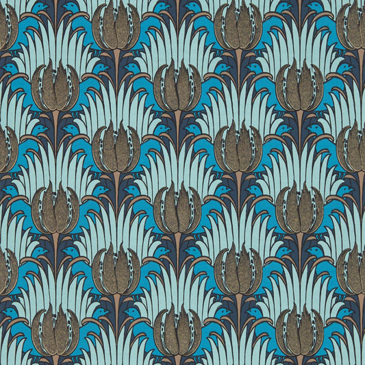 Tulip & Bird Wallpaper - Opal & Seafoam - 510017 - Morris & Co - Premier Wallcovering