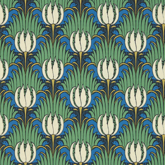 Tulip & Bird Wallpaper - Goblin Green & Raven - 510016 - Morris & Co - Premier Wallcovering