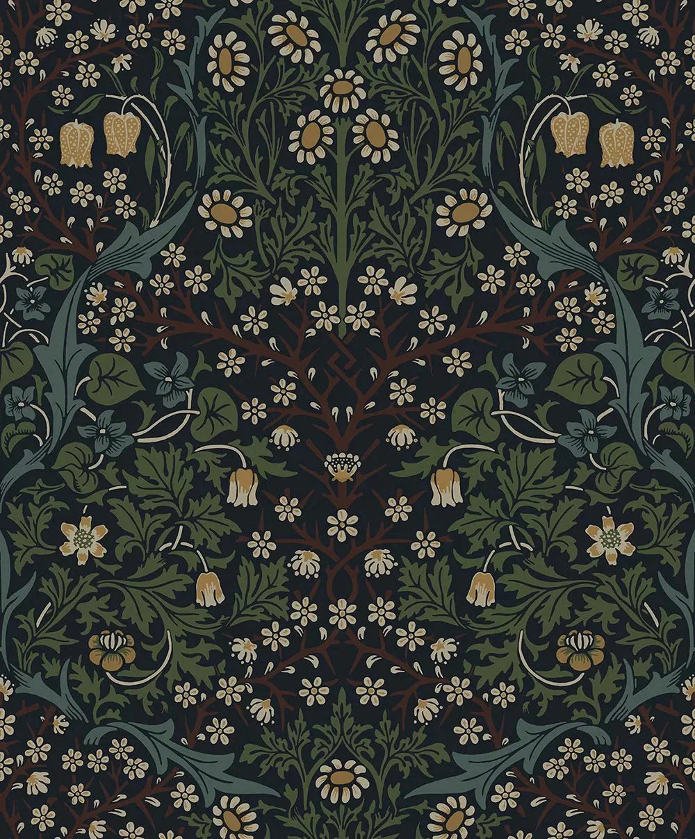 Victorian Garden Wallpaper - Midnight Blue & Evergreen - NextWall - NW44522 - Morris Wallpaper