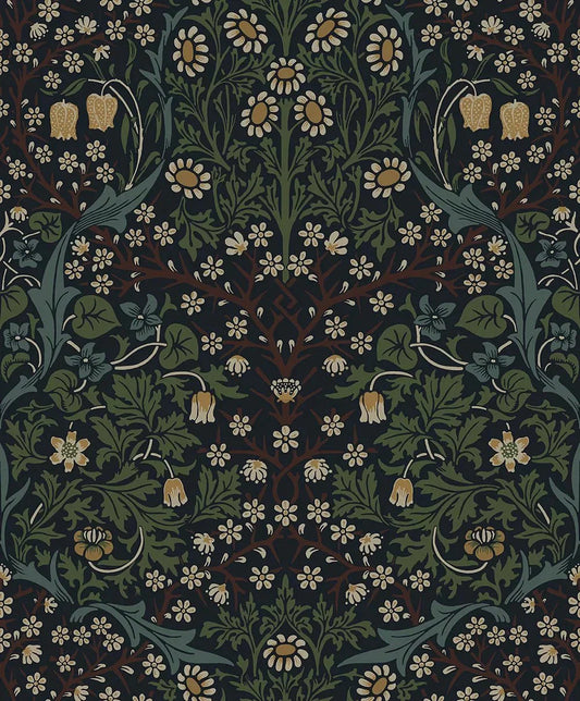 Victorian Garden Wallpaper - Midnight Blue & Evergreen - NextWall - NW44522 - Morris Wallpaper