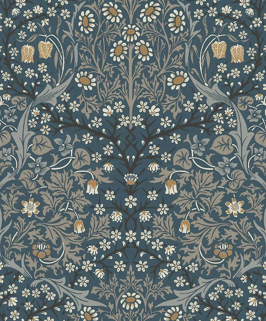 Victorian Garden Wallpaper - Navy Blue - NextWall - NW44512 - Morris Wallpaper
