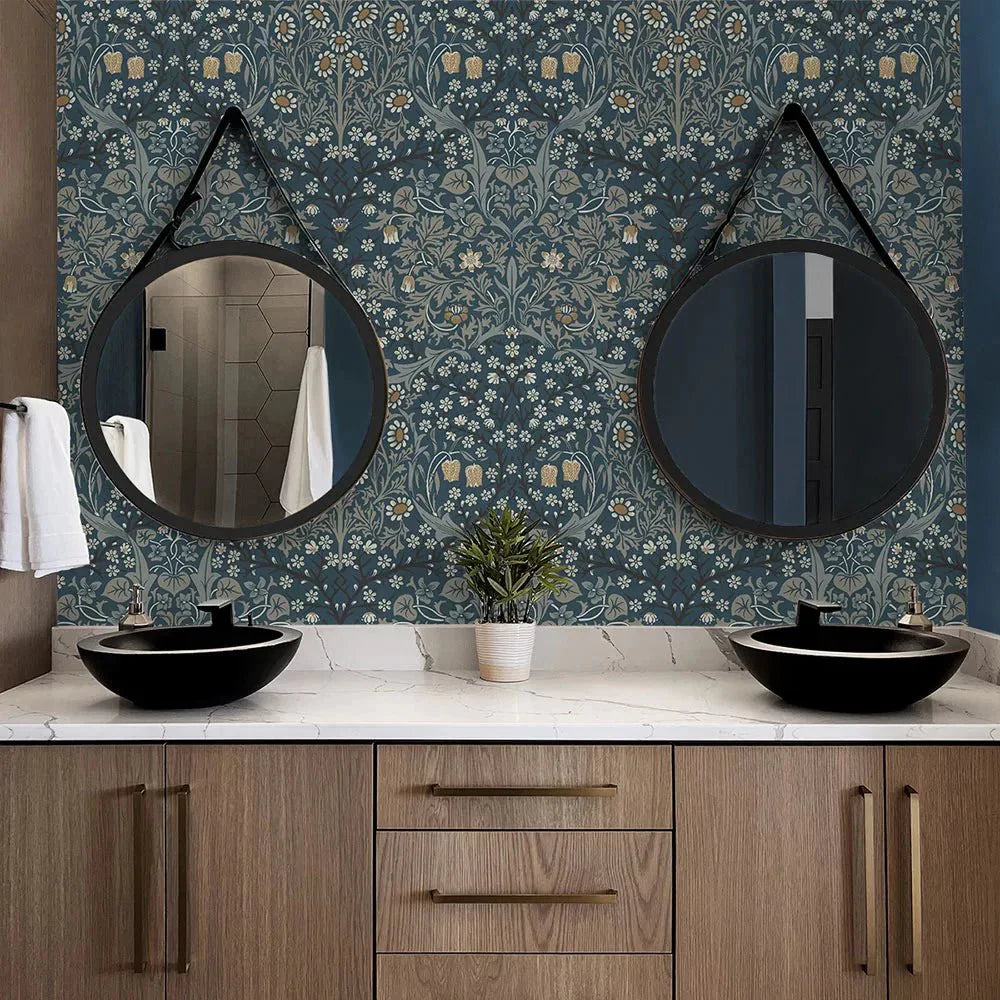 Victorian Garden Wallpaper - Navy Blue - NextWall - NW44512 - Morris Wallpaper