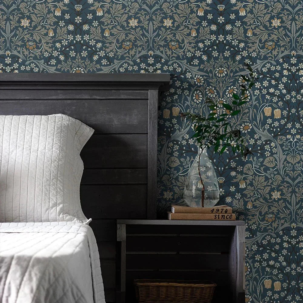 Victorian Garden Wallpaper - Navy Blue - NextWall - NW44512 - Morris Wallpaper
