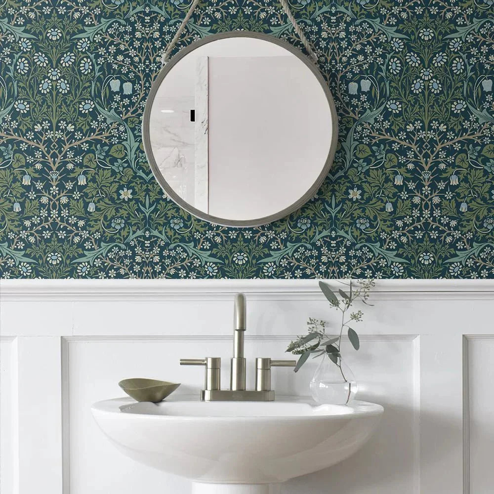 Victorian Garden Wallpaper - Teal - NextWall - NW44502 - Morris Wallpaper