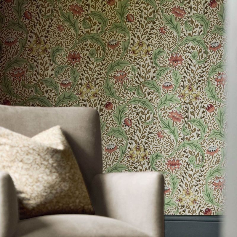 Wild Tulip & Vine Wallpaper - Rose/Linen - Morris & Co - 217579 - Premier Wallcovering