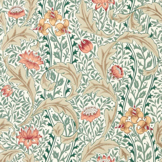 Wild Tulip & Vine Wallpaper - Coral/Teal - Morris & Co - 217578 - Premier Wallcovering