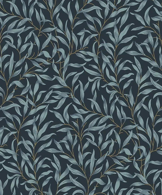 Willow Trail Wallpaper - Aegean Blue - NextWall - NW54702 - Morris Wallpaper