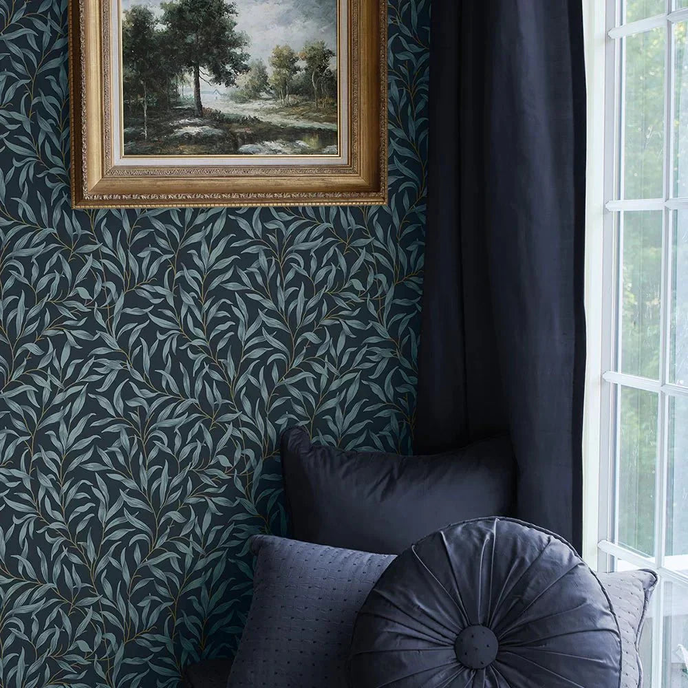 Willow Trail Wallpaper - Aegean Blue - NextWall - NW54702 - Morris Wallpaper