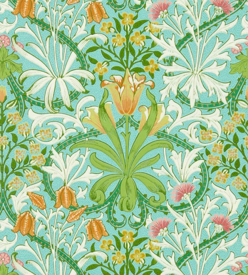 Woodland Weeds Wallpaper - Orange/Turquoise - 217101 - Morris & Co - Premier Wallcovering