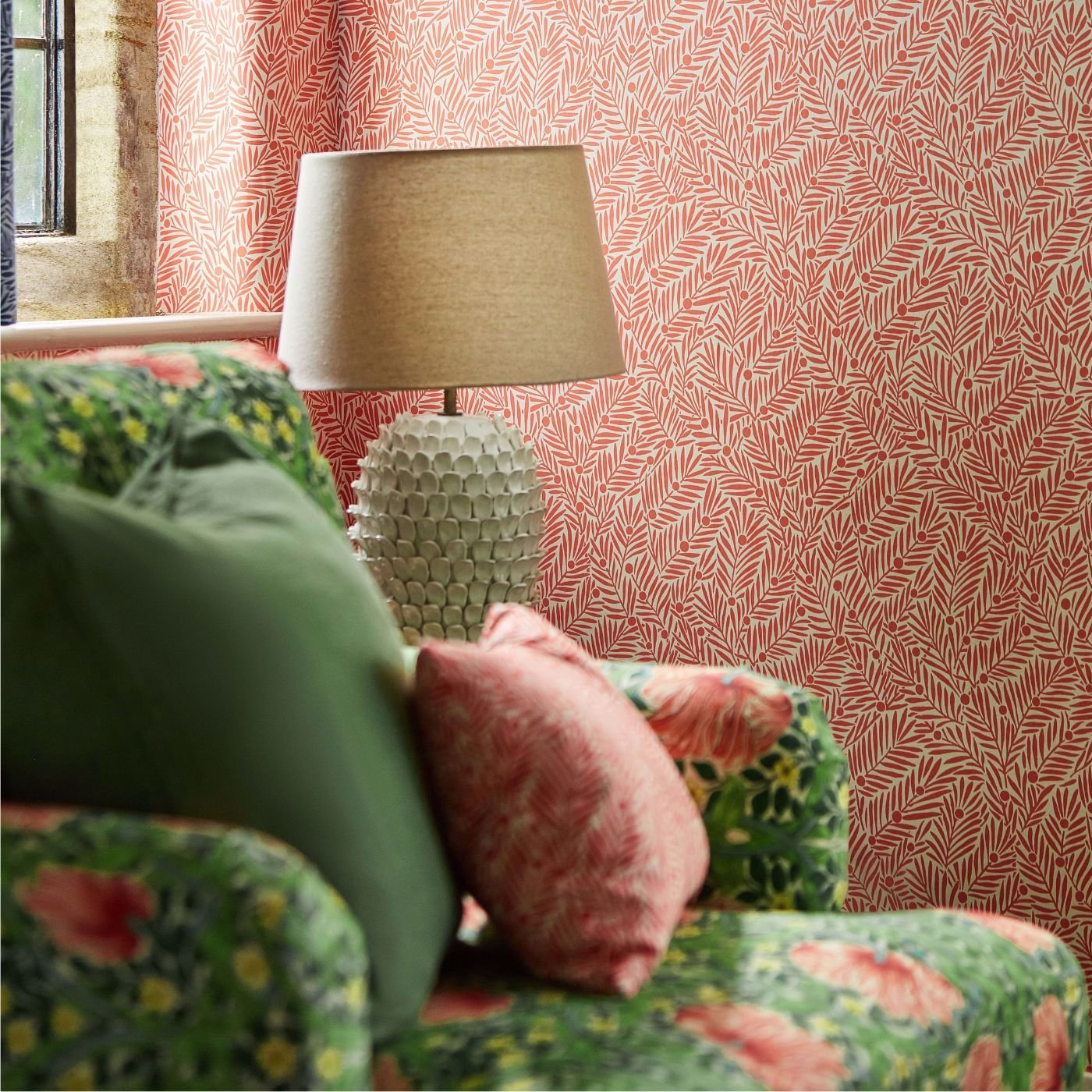 Yew & Aril Wallpaper - Watermelon - 217348 - Morris & Co - Premier Wallcovering